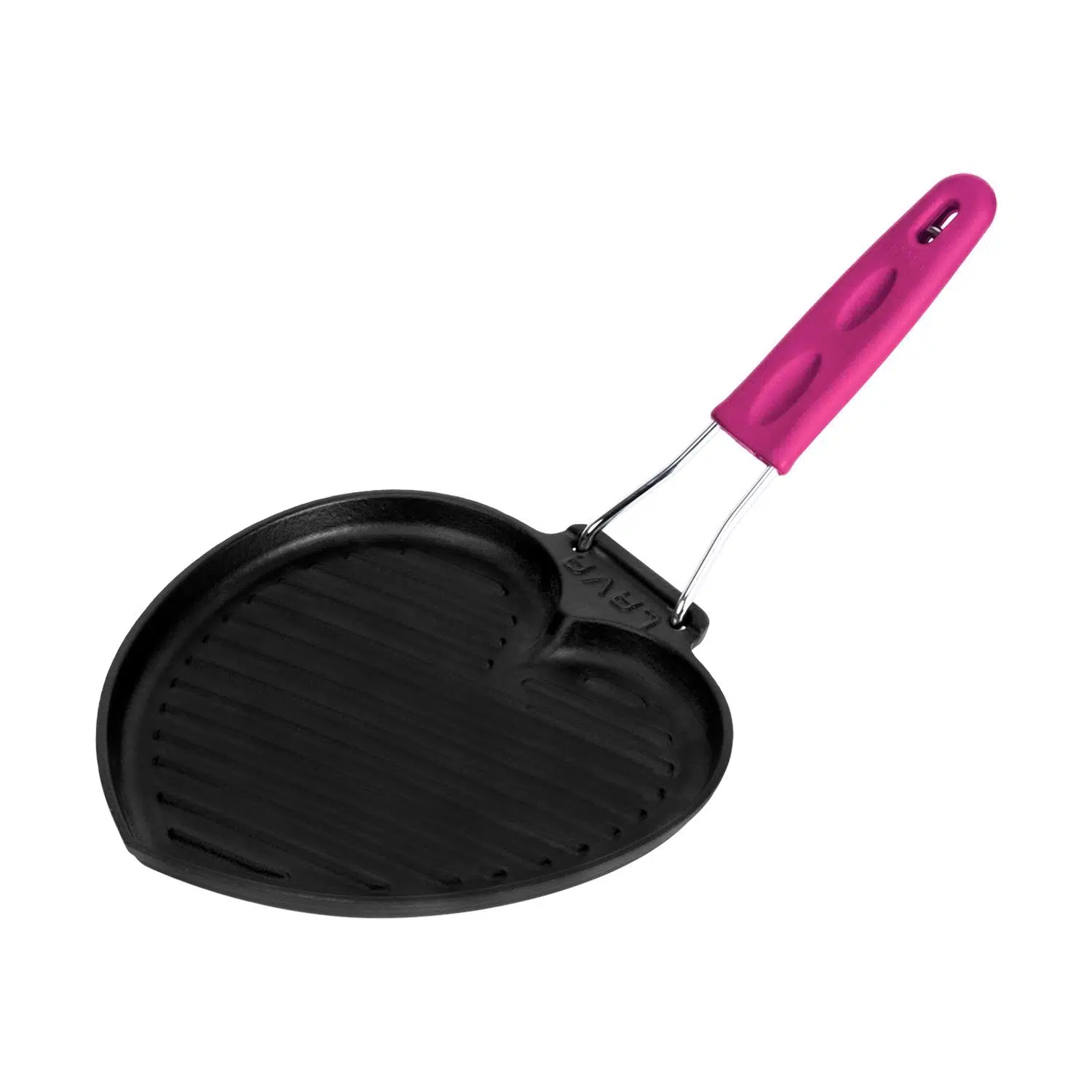 Lava Döküm Sığ Izgara Tavası Love Serisi Silikon Tel Saplı Ölçü 22x23cm. - Pembe